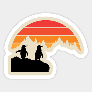 Vintage Sun Set over Penguins Silhouette Sticker